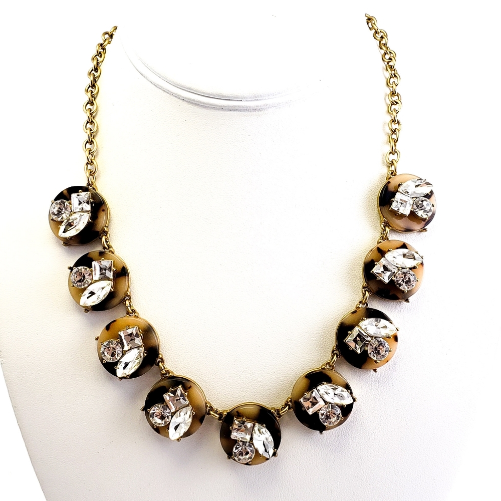 New J. Crew Statement Necklace Faux Tortoise Shell Rhinestones A0258